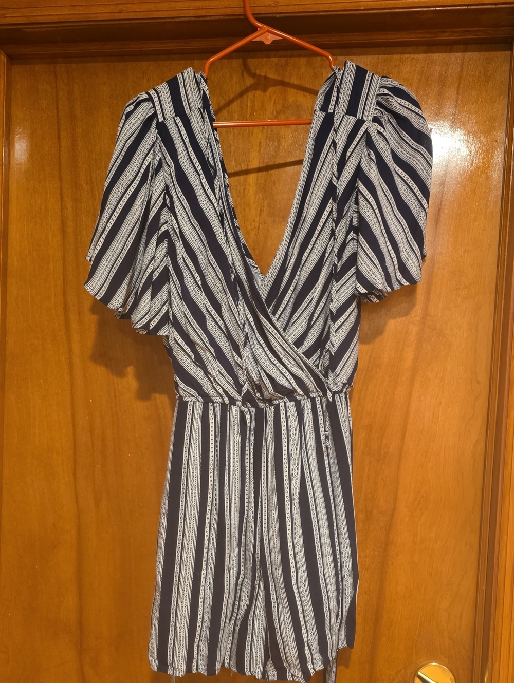 Navy & White Striped V-Neck Romper